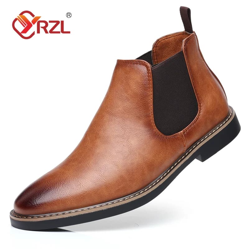 YRZL 39 ~ 47 Stivaletti Chelsea da uomo Marca Retro Comodi stivaletti in pelle PU da uomo 2025 Stivali da uomo moda nero marrone