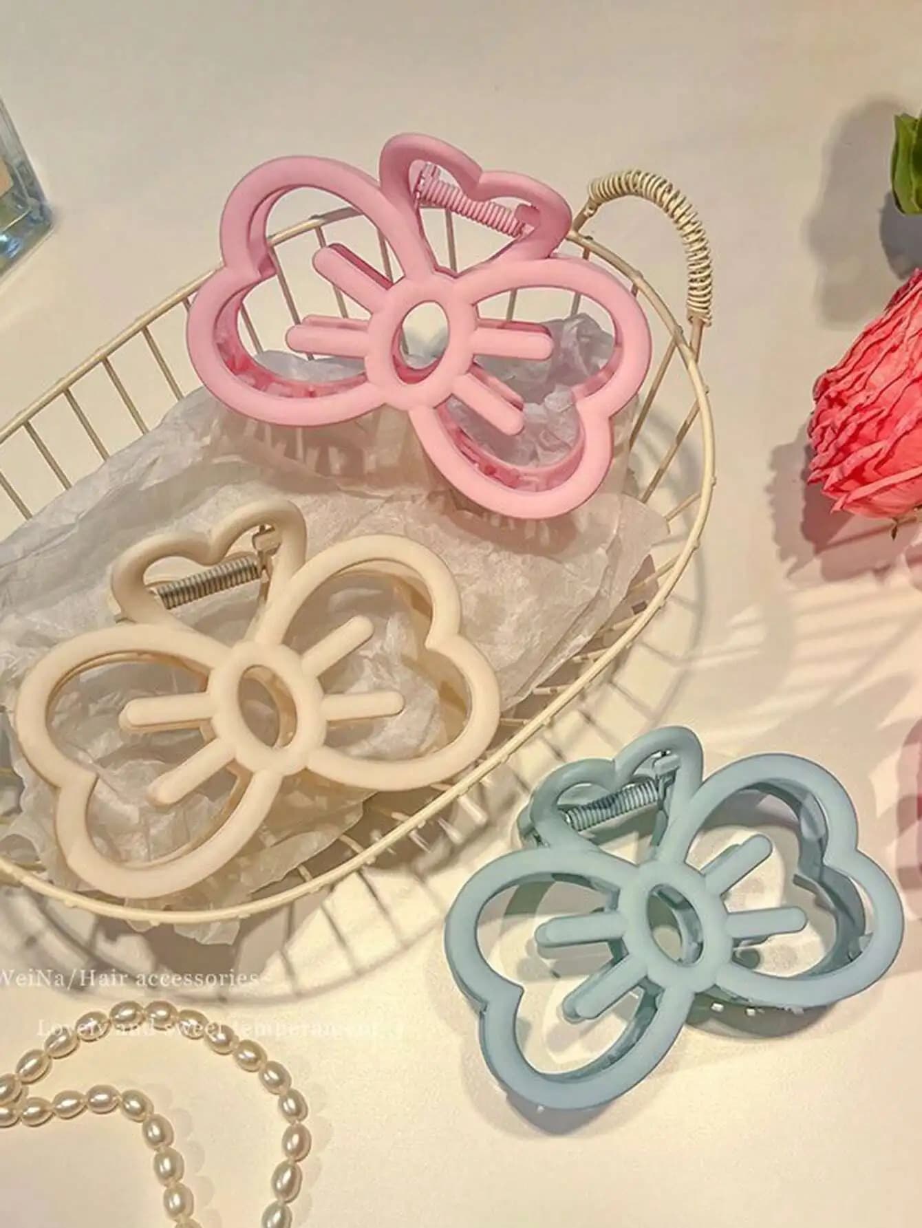 Fermagli per capelli floreali traforati da donna, accessori per capelli color pastello