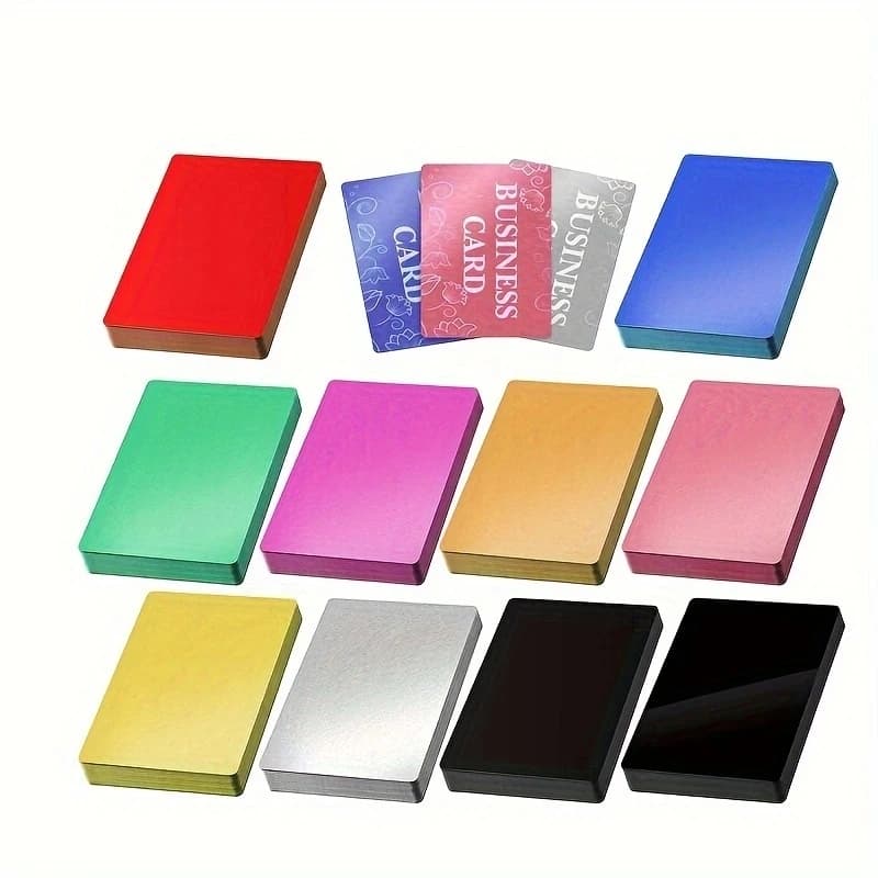 50 pcs/set portable business cards in metal colored finish blank laser engraving papers in aluminium special printing logo office supplies