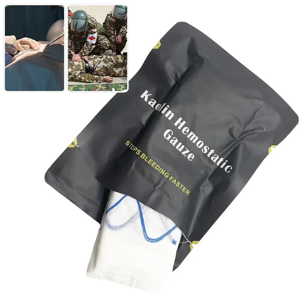 Garza Emostatica al Caolino per Traumi di Emergenza, Piegatura a Z, Solubile, per Kit di Pronto Soccorso Tattico Militare, Medicazione Ferite