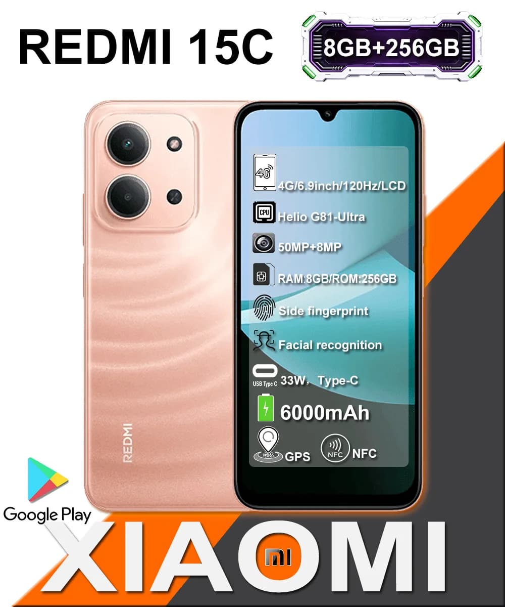 Smartphone Xiaomi Redmi 15C con batteria a lunga durata, 8+256GB di RAM, Type-C, NFC