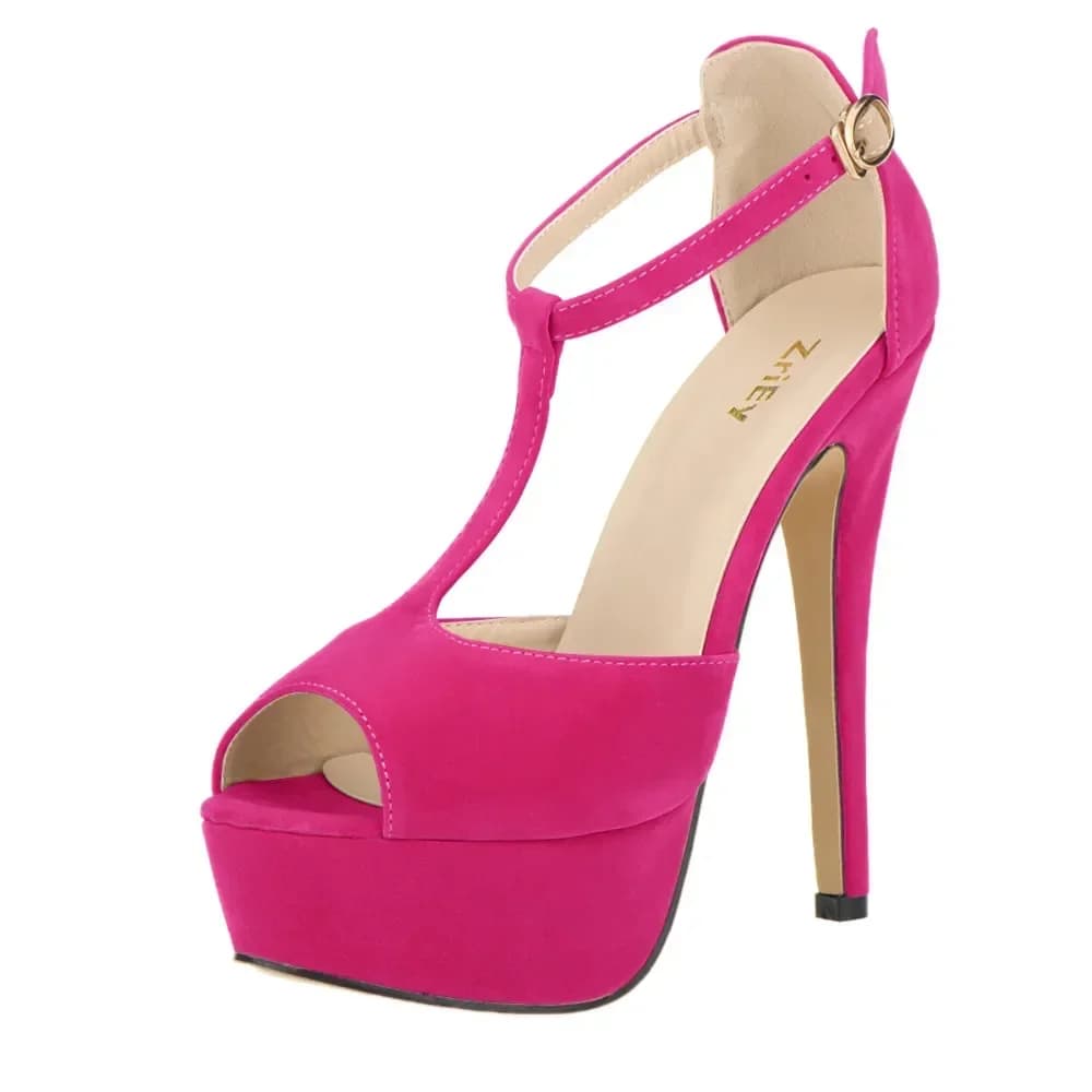 2026 New Women Platform Suede High Heels Sandals 14CM Sexy Peep Toe Ankle Strap Stilettos Pumps T-Strap Party Wedding Shoes