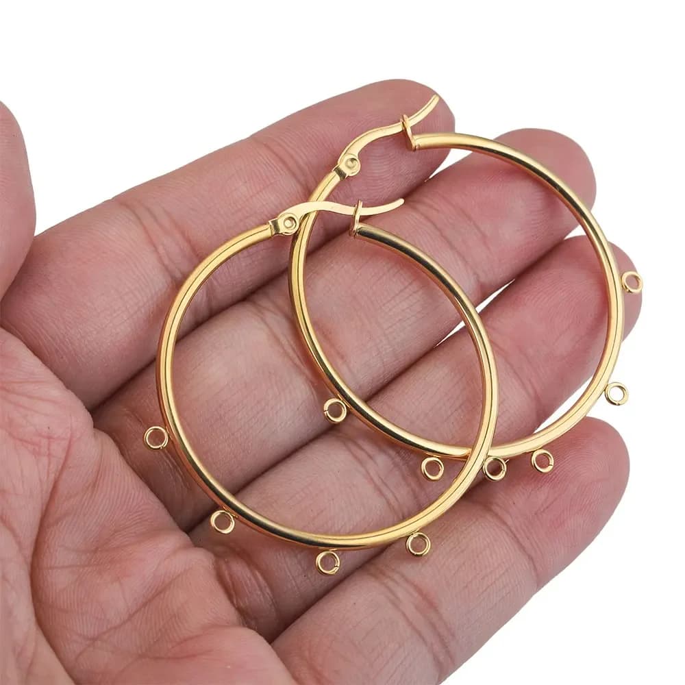 10 pz/lotto Oro In Acciaio Inox Grande 40 MILLIMETRI Anello Orecchio Orecchini Che Fanno Forniture Ganci Connettori Orecchino Base Messaggi Componenti Parti