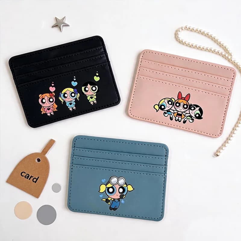 The Powerpuff Girls Card Holder Bubbles Cute Cartoon Purse Three Card Slots Position Women Fashion Portable Mini Wallet Gift