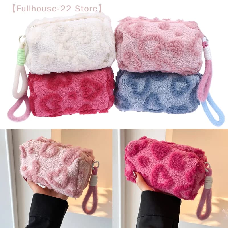 【MAX-22】Borse per il trucco con manico, morbide borse da viaggio per cosmetici, organizer portatile con stampa Love, astuccio per matite, graziosa pochette.