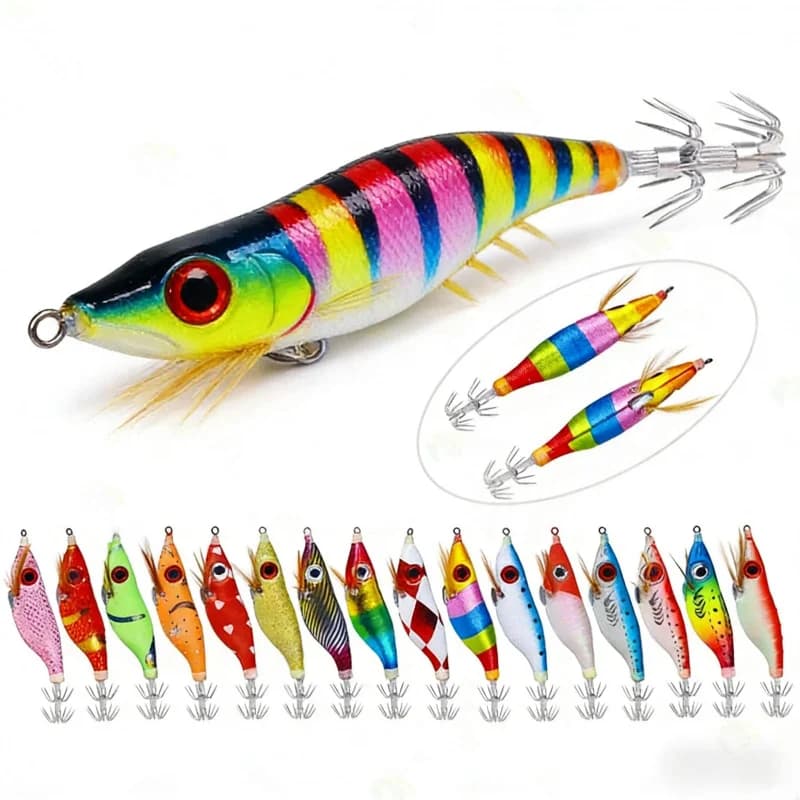 Set di 10 esche luminose da 9g a forma di gambero in legno, con occhi grandi, per la pesca notturna di calamari, persici e pesci di alta simulazione