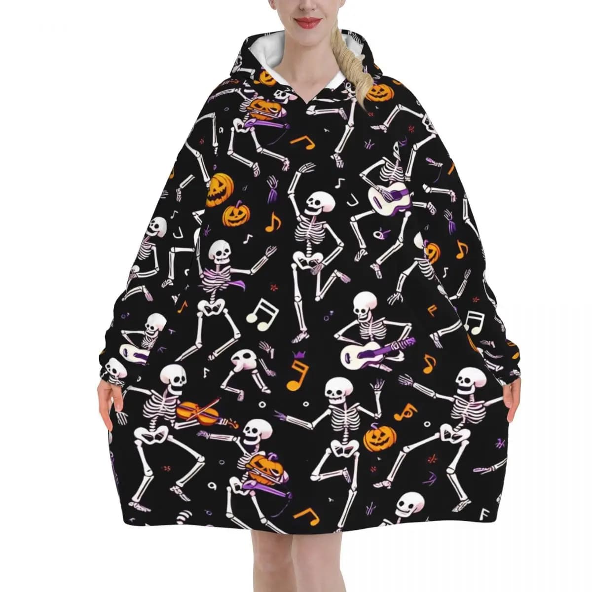 Halloween Ghost Pumpkin Spooky Trick Or Treat Witch Blanket Hoodie Wearable Blanket Warm Sleeping Bag Soft Cozy Onesie
