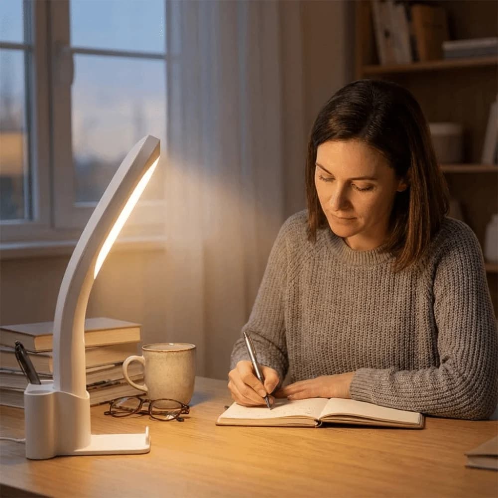 Lampada da scrivania a LED con alimentatore a doppio uso, luce uniforme e morbida, torcia potente, lampada ricaricabile, dimensioni compatte, design multifunzionale
