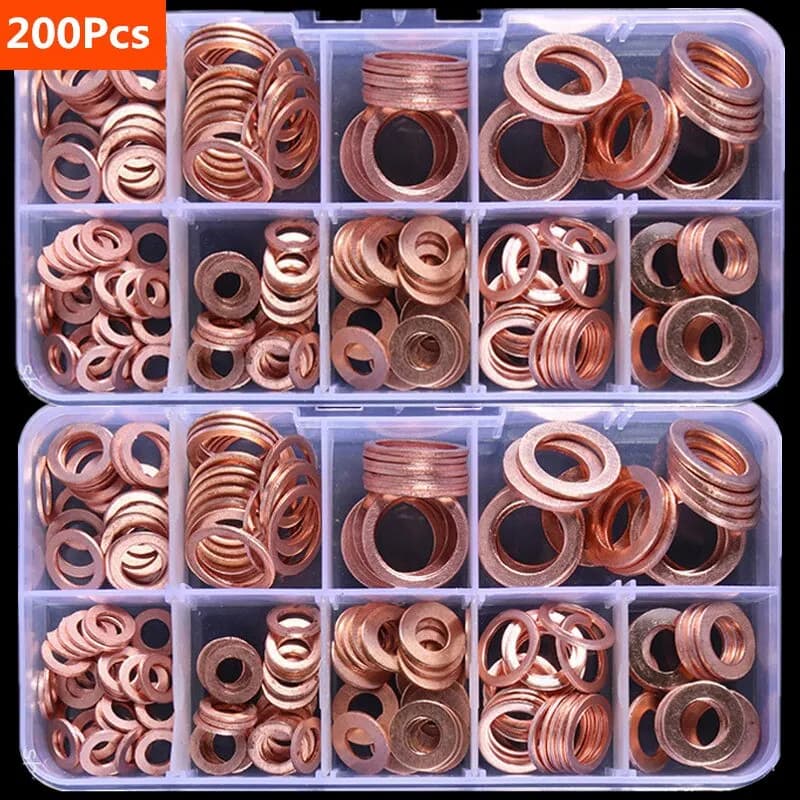 Set of nuts and bolts for copper washer seal Kit assortment of flat ring seals with box //M8/M10/M12/M14 for cup caps