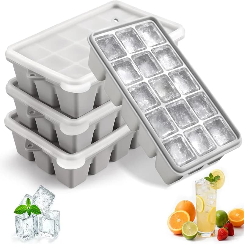 Vassoio per cubetti di ghiaccio in silicone con coperchio, stampo per ghiaccio facile da rilasciare, riutilizzabile e impilabile, per cocktail, whisky, senza bisfenolo A