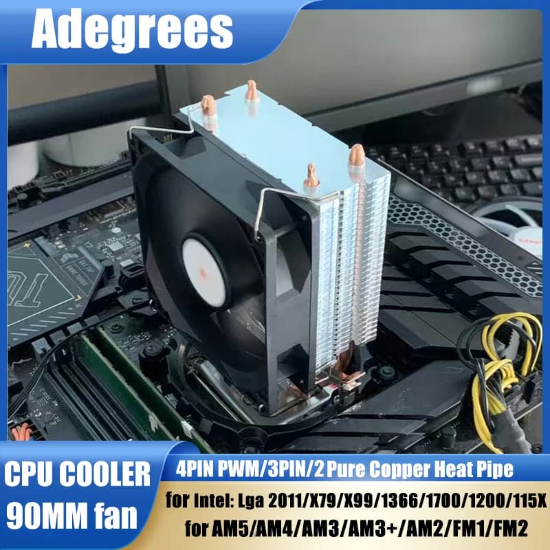 Dissipatore ad aria per CPU X99 3PIN/4PIN PWM, radiatore PC da 90MM per processori Intel LGA 775 1151 1155 1200 1700 2011 X79 e AMD AM3 AM4 AM5