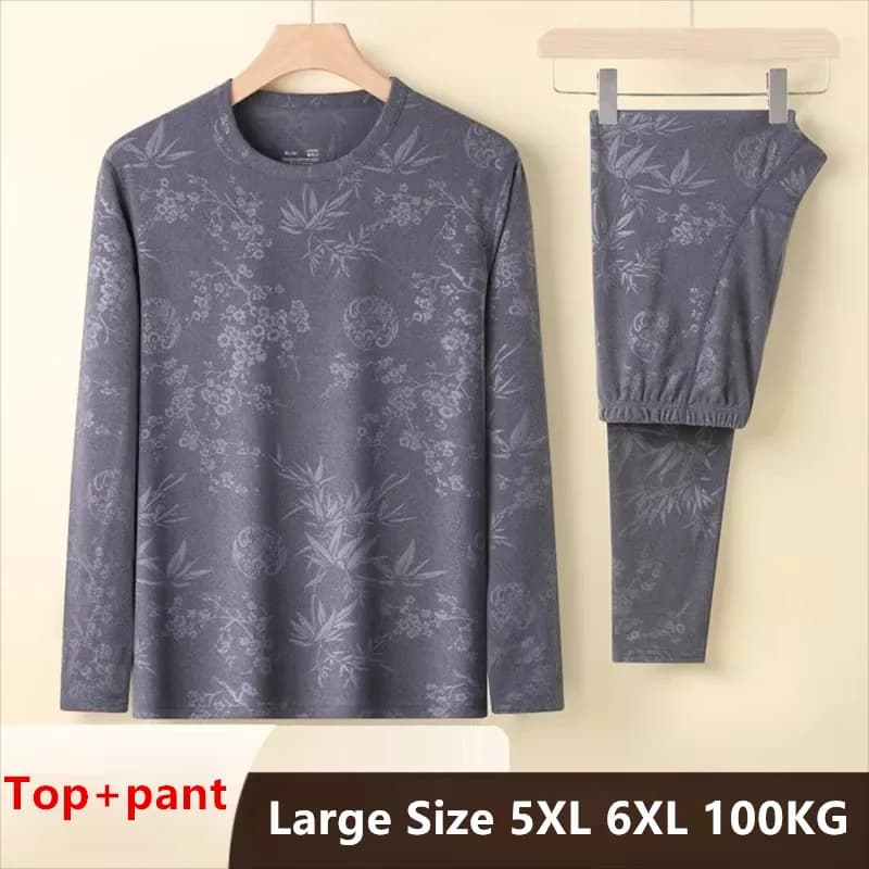 Winter Thermal Underwear Men's Thick Autumn Clothes And Pants Set Men's Round Neck Cold Proof Base Warm Clothing 6XL