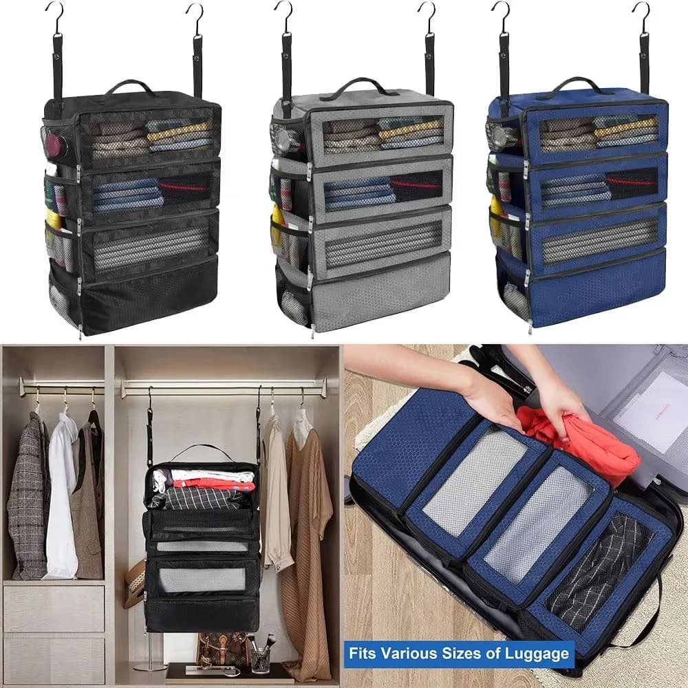 Suitcase Organizer,High-capacity Travel Luggage Organizer,Hanging Shelve Packing Cube Closet Collapsible Hanging Storage Bag.
