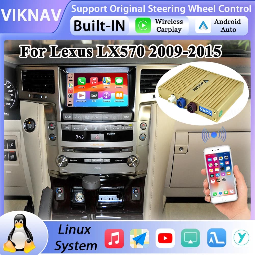 Aggiornamento Box Linux per Lexus LX570 2009-2015, Decoder CarPlay Wireless, Android Auto, Navigazione GPS, Schermo Touch Originale