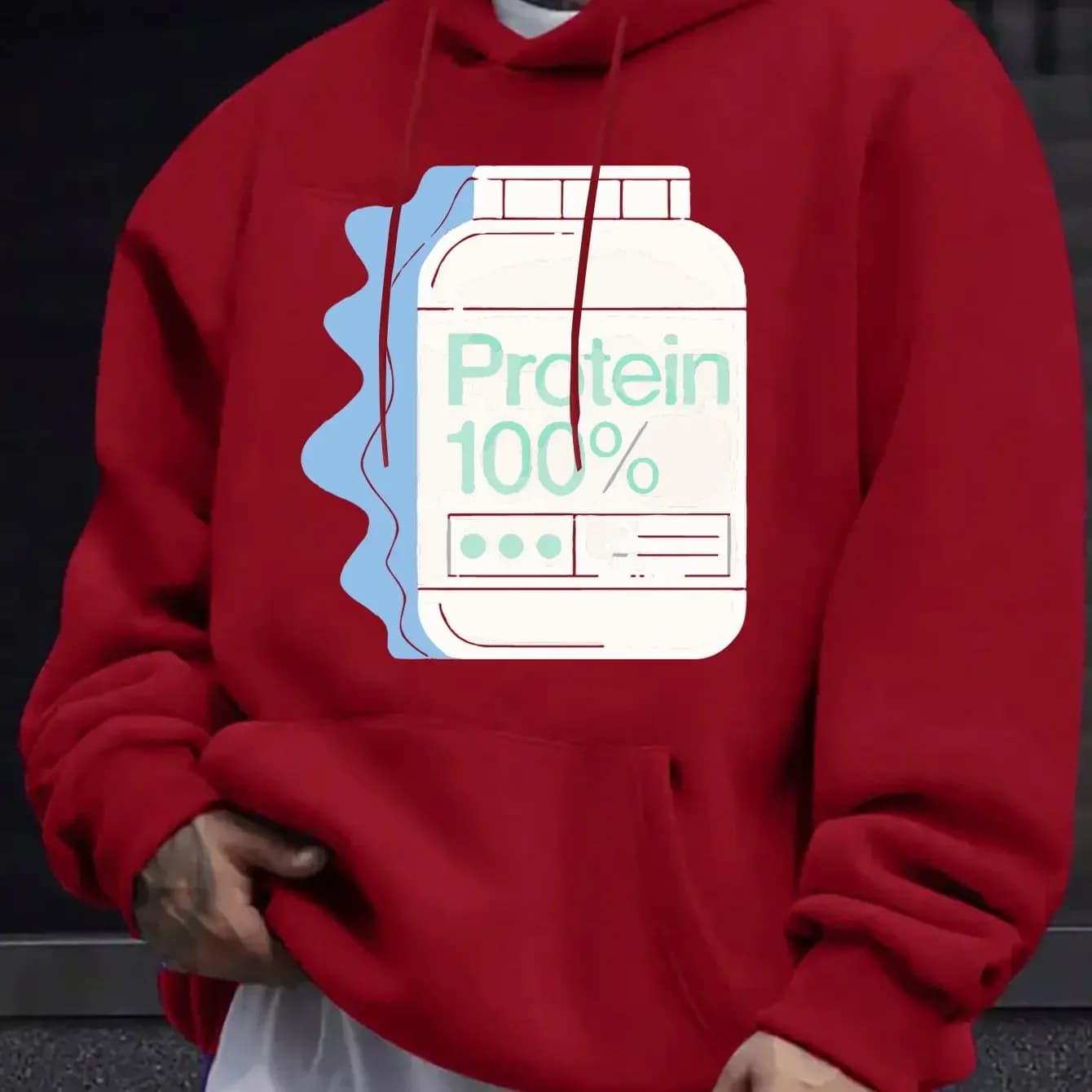 American/European Style Men's Autumn/Winter Printed Hooded Long-Sleeve Sweatshirt 100% Whey Protein Powder Bottle Hoodie