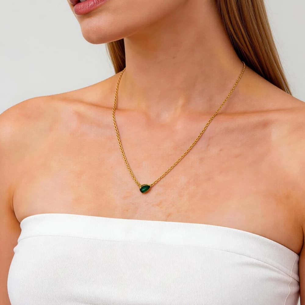 Nuova Collana con Pendente a Goccia d'Acqua in Zircone Verde alla Moda per Donne, Gioiello in Acciaio Inossidabile Placcato Oro 18K, Regalo di Lusso