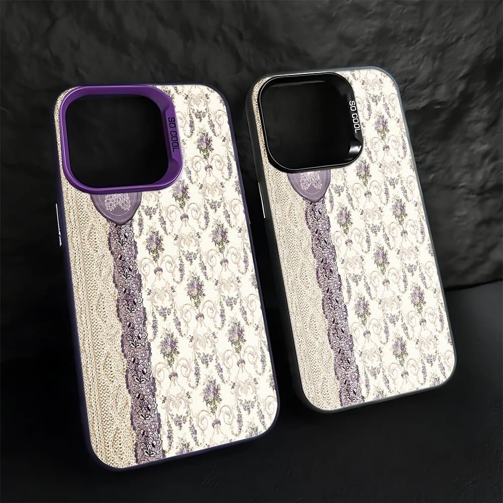 Beige Lace Floral Art Vintage Anti-drop Women For iPhone 17 16 15 14 13 12 11 Pro Max Plus Air Hard PC Stylish Phone Case