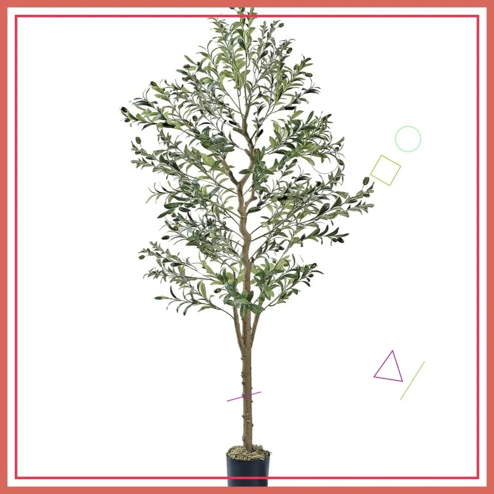 Albero di Ulivo Artificiale da 1,8 m, Pianta Finta Alta con Foglie in Seta, Frutti Realistici e Muschio Essiccato per Arredamento Interno Casa e Ufficio