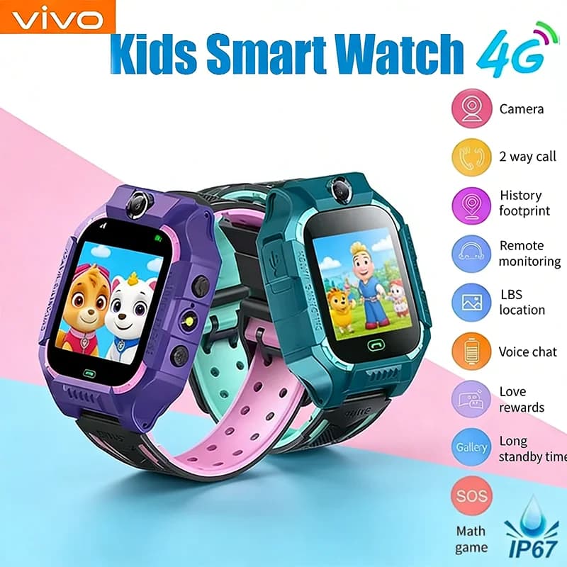 Smartwatch VIVO GPS per Bambini con Localizzazione 4G, Chiamate SOS, Scheda SIM, Fotocamera, Impermeabile, Regalo per iOS e Android
