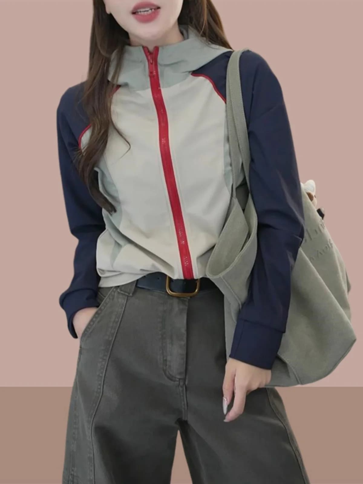 Spring Autumn 2026 Ladies' Color Block Hooded Casual Short Jacket Coat Unique Super Beautiful Long Sleeve Top