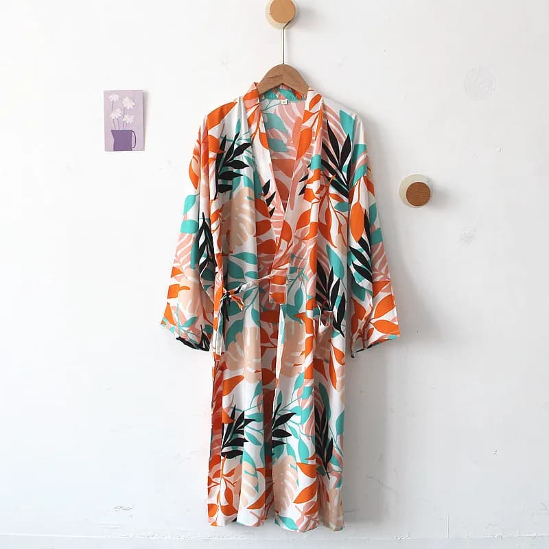 Viscose Women's Dressing Gown Spring Summer New Thin Floral Wedding Robe Sleepwear Women V-neck Japan Style Kimono Bathrobe