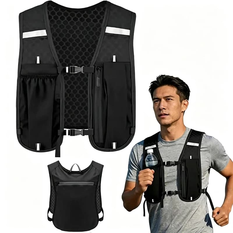Hydration Chest Pack for Running Cycling Hiking Breathable Vest Backpack Soft Flask Holder Reflective Phone Pocket Chest Bag