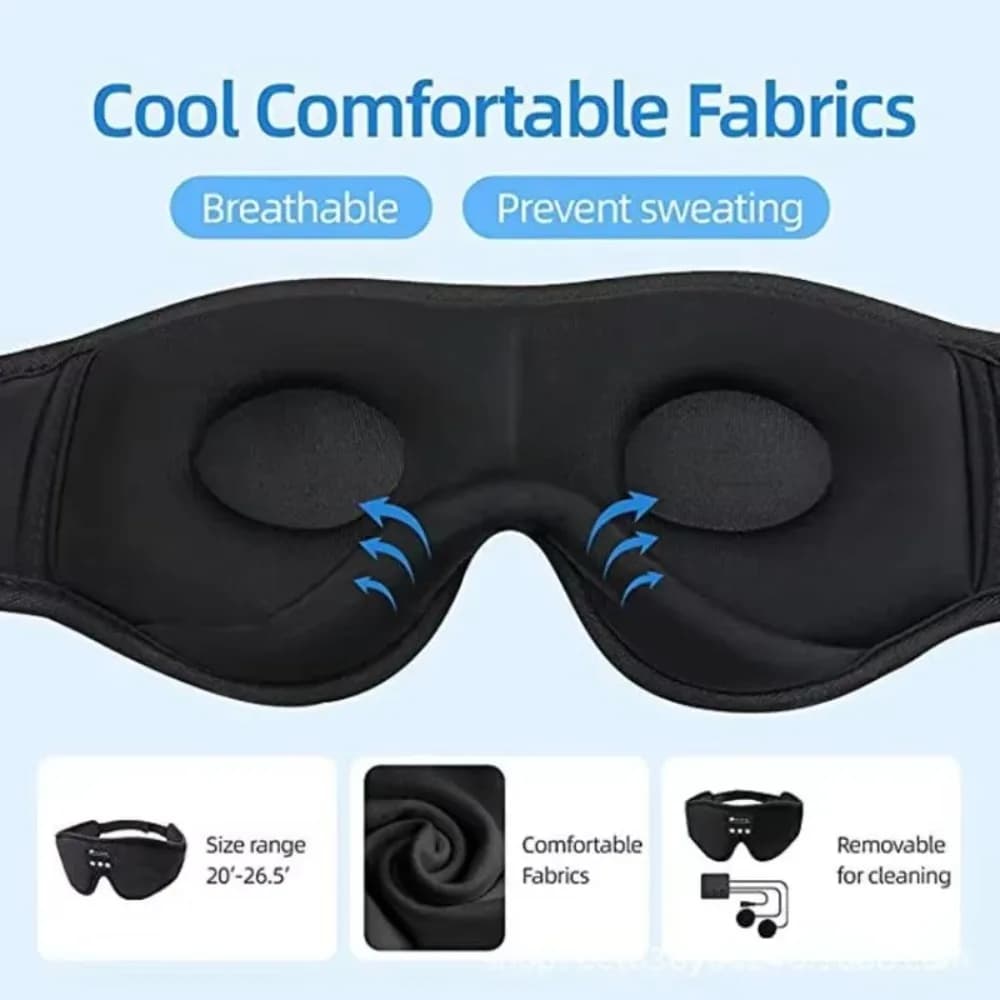 Stereo Wireless 3D Eye Mask Super Soft Bluetooth 5.0 Fleece Headband with Built-in HD Speaker Music Play Sleeping Headphones