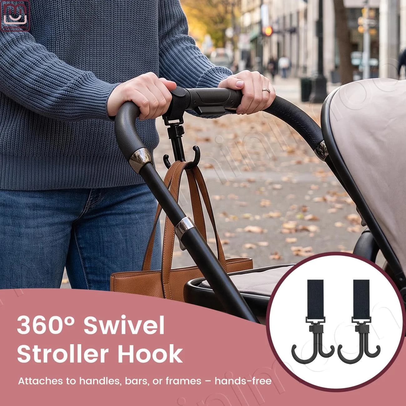 360° Rotatable Baby Stroller Hook, Double Swivel Universal Bag Hanger Clip, 2Pcs/Set Pram Organizer Accessories for Shopping