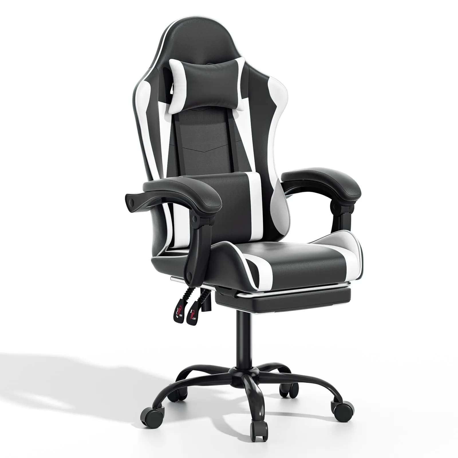 Sedia da gaming ergonomica per computer, sedile reclinabile girevole da ufficio con poggiapiedi bianco