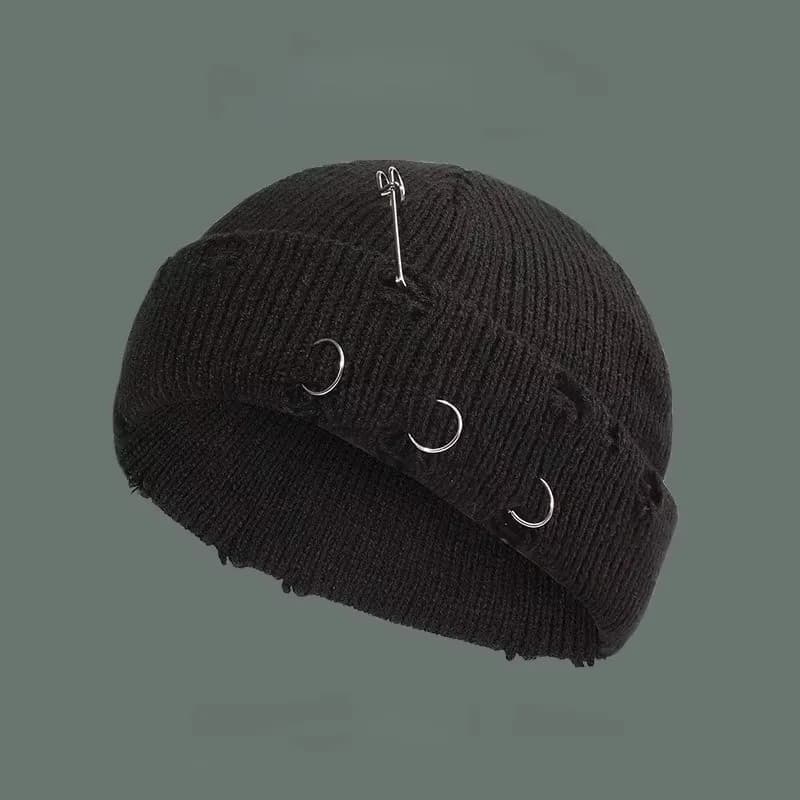 7 Colors Fashionable Ladies Winter Warm Knitted Caps 3 Metal Ring Buckled Hat Cool Pure Hip Hop Hats for Women