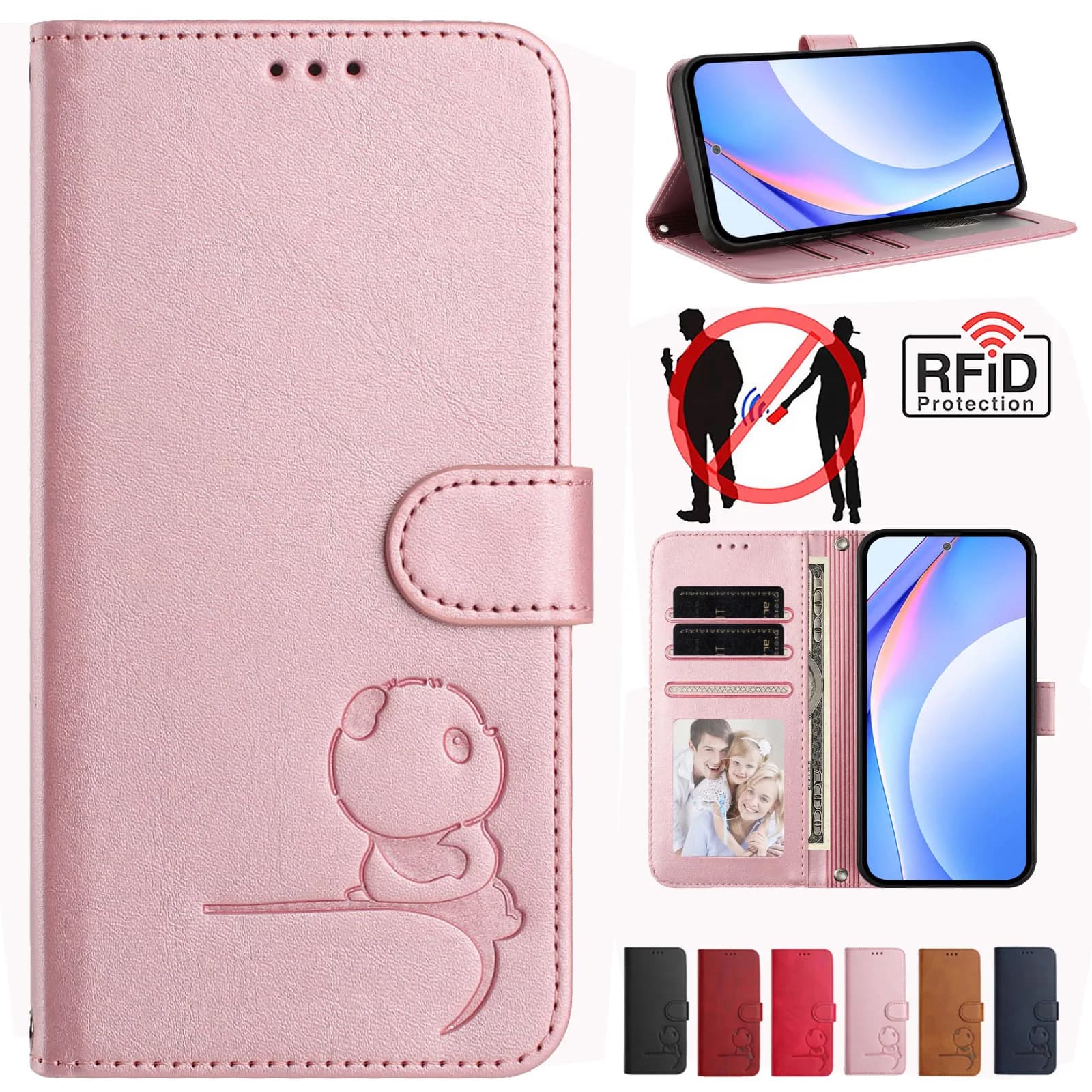 RFID Blocking Phone Case For iphone 18 17 16 15 14 13 12 11 Pro Max XS Max Magnetic Cute Panda Funda Book Wallet Leather Cover