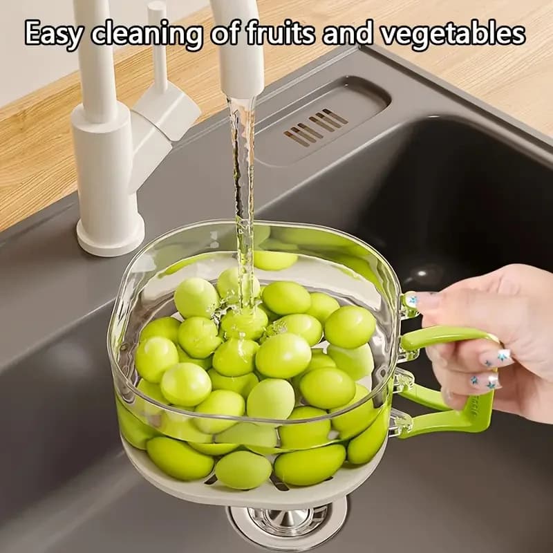 Scolapiatti 2-in-1 a Doppio Strato con Manico Pieghevole, Contenitore per Frutta, Colino per Alimenti, Piatto per Frutta Rinforzato, Facile da Pulire