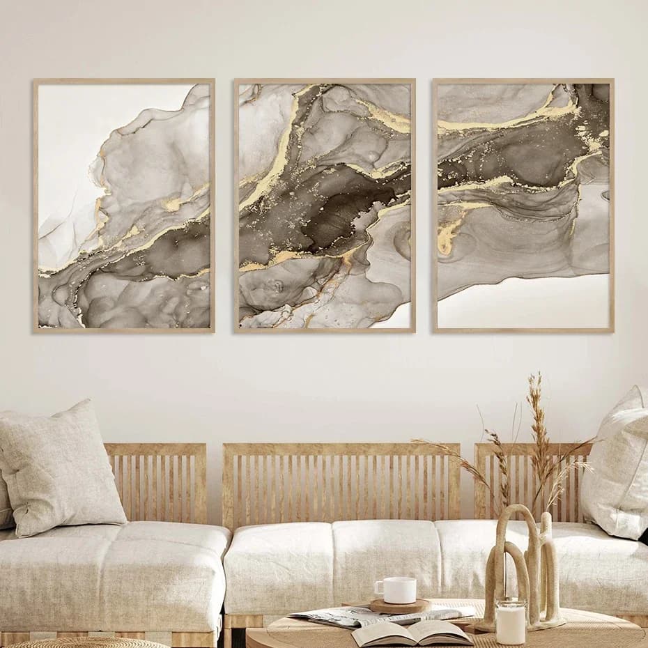 Triad Modern Minimalist Aesthetic Wall Art Marble Beige Abstract HD Canvas Paintings Posters and Prints Home Bedroom Decor Gi