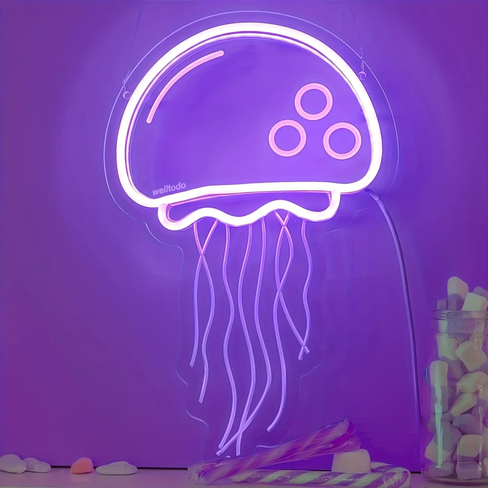 Incantevole luce al neon con meduse viola - Arte da parete per camera da letto e sala da pranzo, perfetta decorazione per feste di compleanno e regalo per ragazze adolescenti