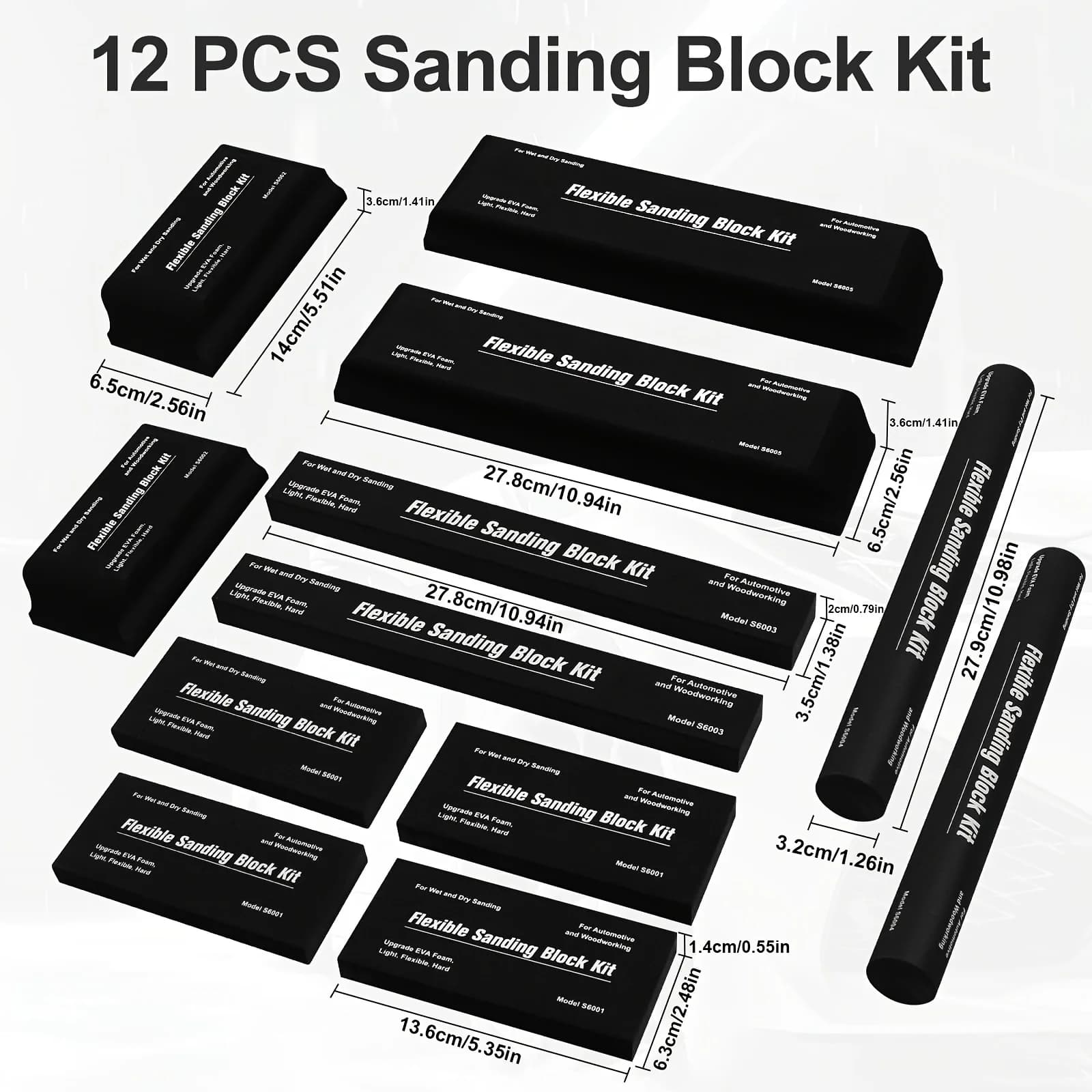for Automotive Car Wood Bodywork 12PCS Sanding Block Kit Flexible EVA Foam Wet or Dry Autobody Hand Sanding Blocks Kit