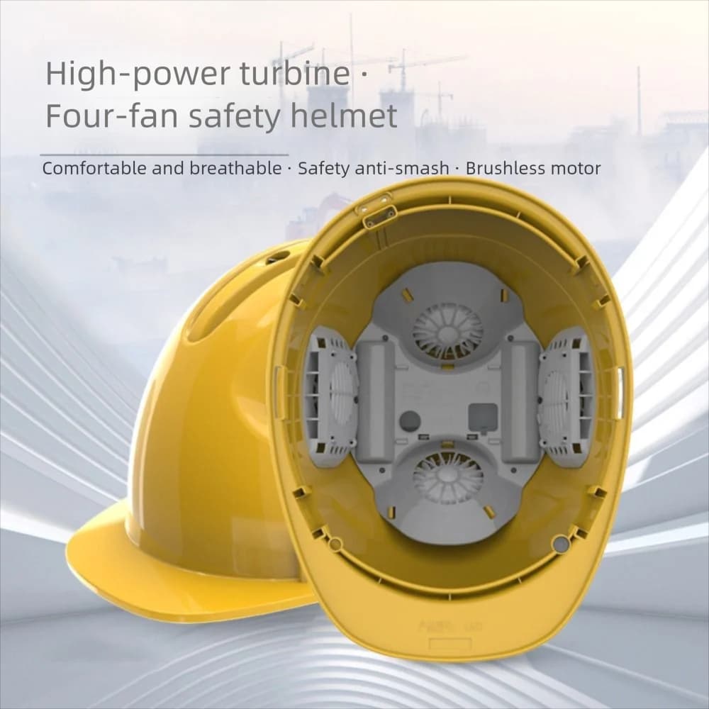 4 gear rechargeable fan helmet 1/2/4 pcs fans Waterproof construction site protective cap silent adjustable safety helmet with fans