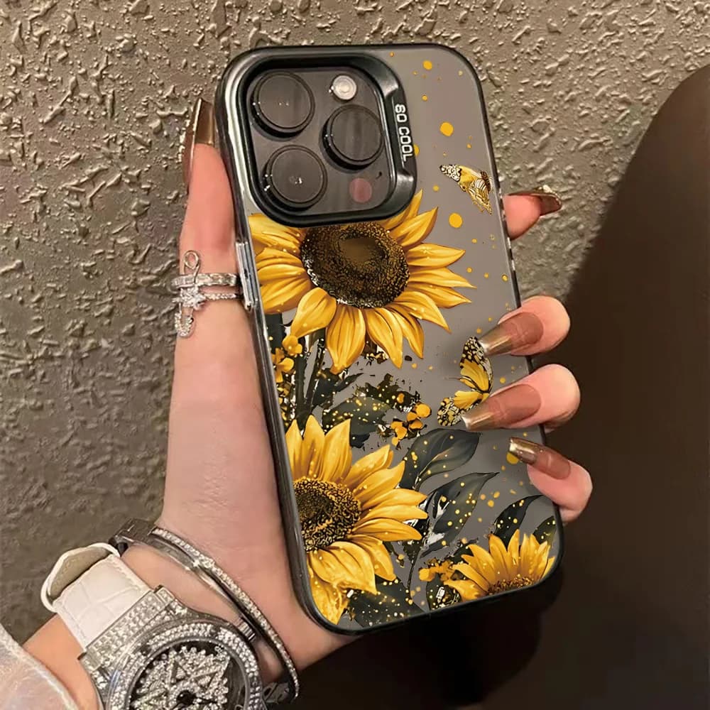 Luxury flower phone case for iPhone 13 16 Pro Max 17 11 15 12 17 Air 16promax 15promax 17promax Hard matt case IMD Funda