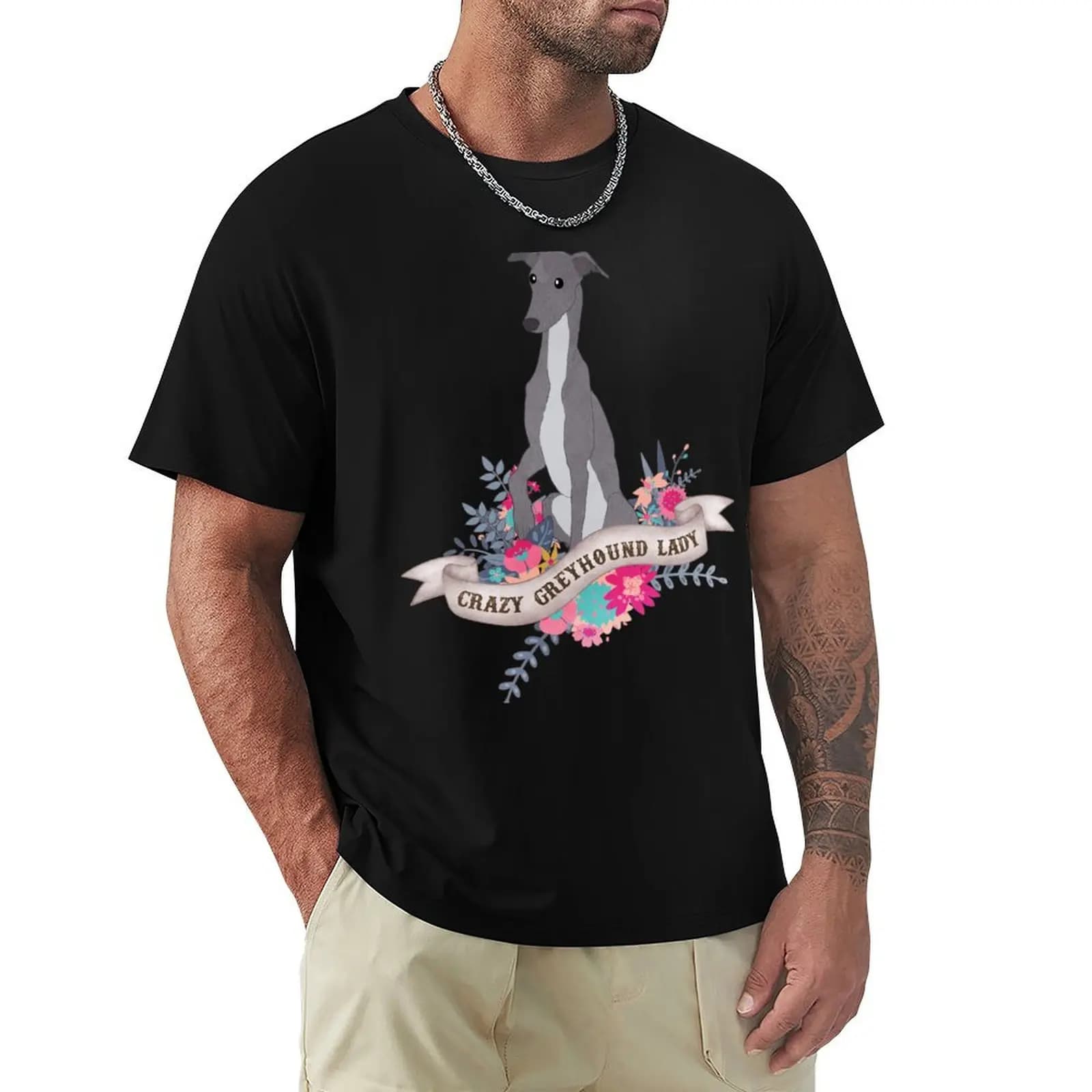 T-shirt Crazy Greyhound Lady, t-shirt estiva leggera e casual