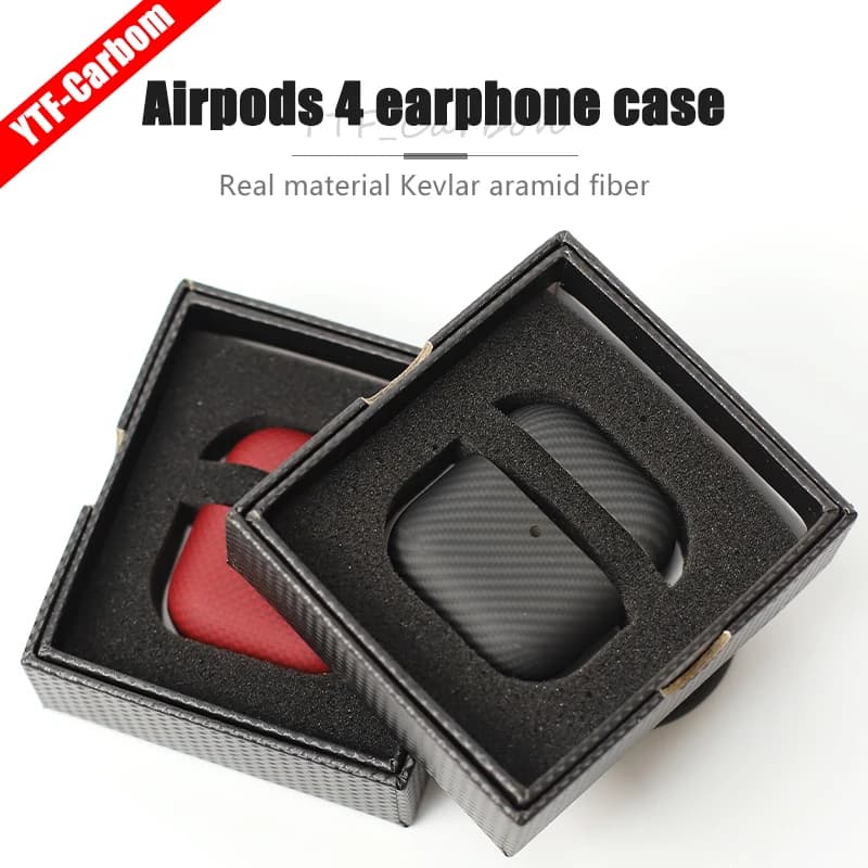 YTF-custodia in fibra di carbonio per AirPods 4 custodia in pelle per cuffie Bluetooth con ricarica Wireless per AirPods pro