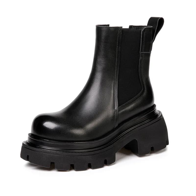 Stivaletti Chelsea da moto alla caviglia in vera pelle ROME da 8 cm Scarpe stabili da donna con supporto per arco primaverile elastico da donna autunno