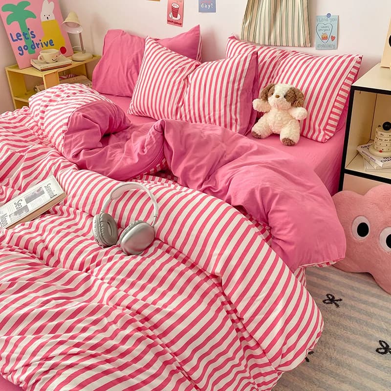 Striped Printed Microfiber Duvet Cover Set Breathable Lightweight Soft Bedding Set with Bed Sheet Pillowcase Full Queen Size