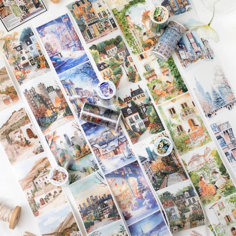 6 style 80mm * 200cm/roll multiple scene drawings Tearable Washi tape DIY handmade material scrapbook background decoration