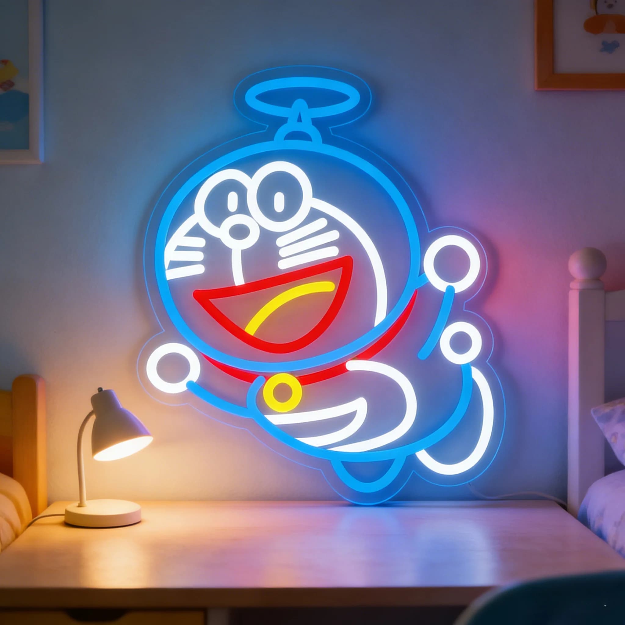 Insegna al Neon LED Doraemon USB Dimmerabile, Luce Notturna da Parete per Decorazione Camera da Letto, Lampada da Tavolo Decorativa per Sala Giochi, Regalo di Compleanno