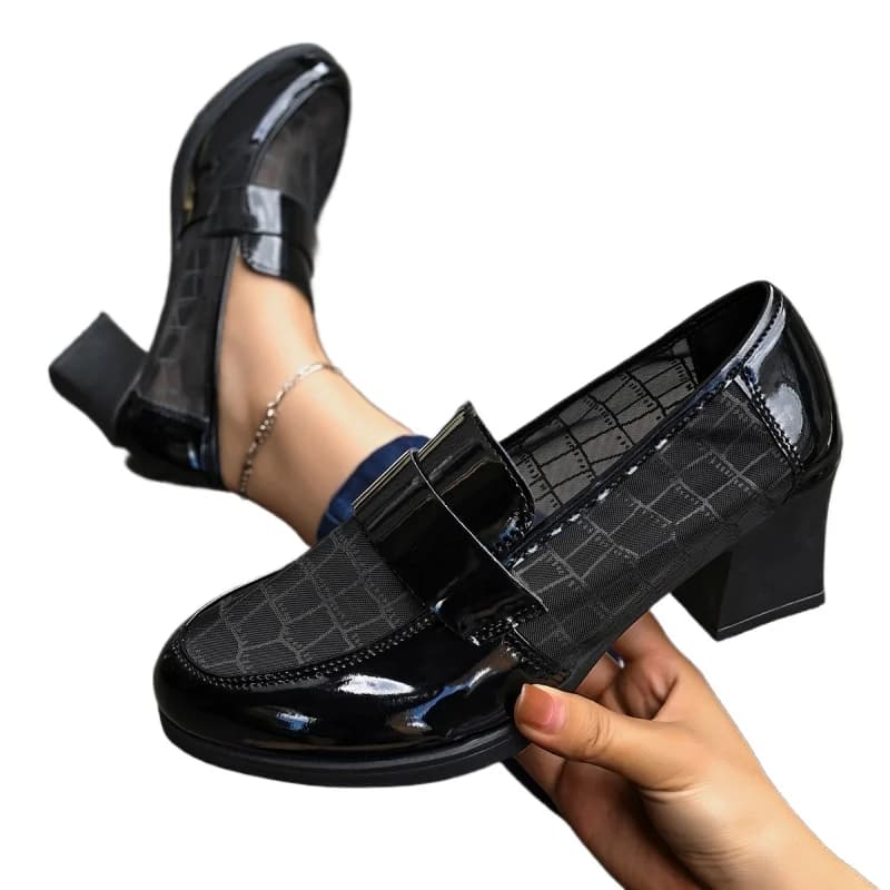 British Style Single Summer Shoes High Heels Waterproof Platform Moccasins with thick heel Mid-Earth Leather Shoes Breathable in Network