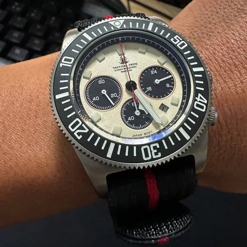 Orologio subacqueo da uomo tattico Frog FXD Titanium Cronografo VS75B Orologio con movimento al quarzo solare BGW9 Super luminoso 20 ATM