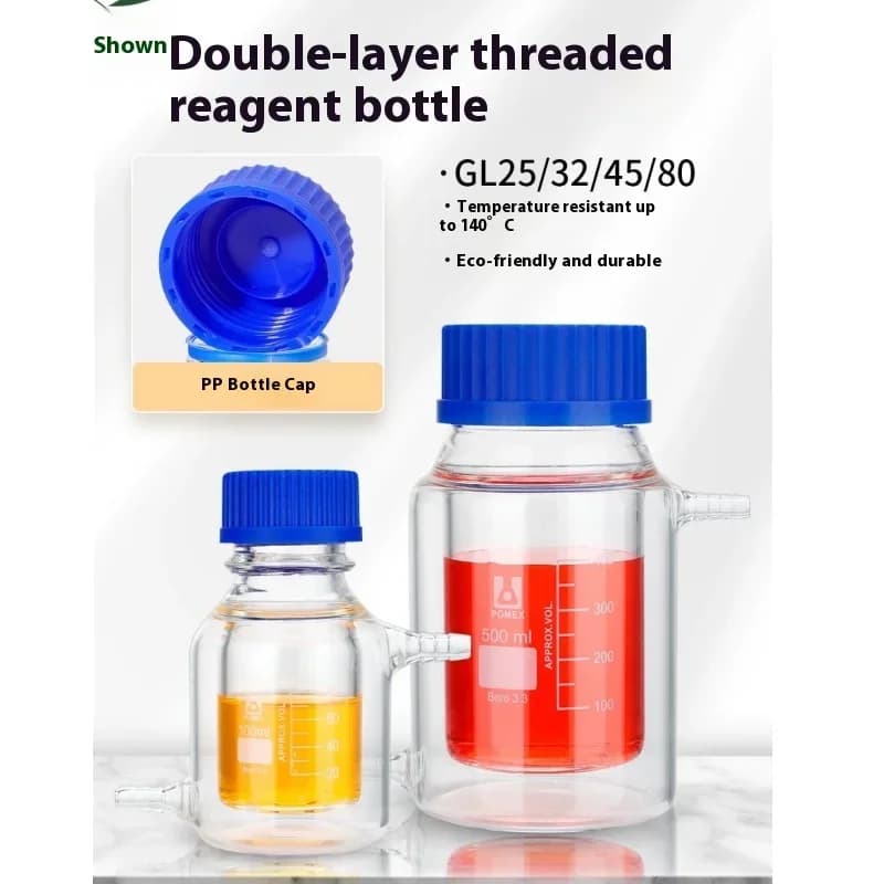 Bottiglia per Reagenti in Vetro a Doppio Strato 25-2000ML GL25/32/45/80 in Borosilicato 3.3 con Bocca a Spirale per Acidi e Sali