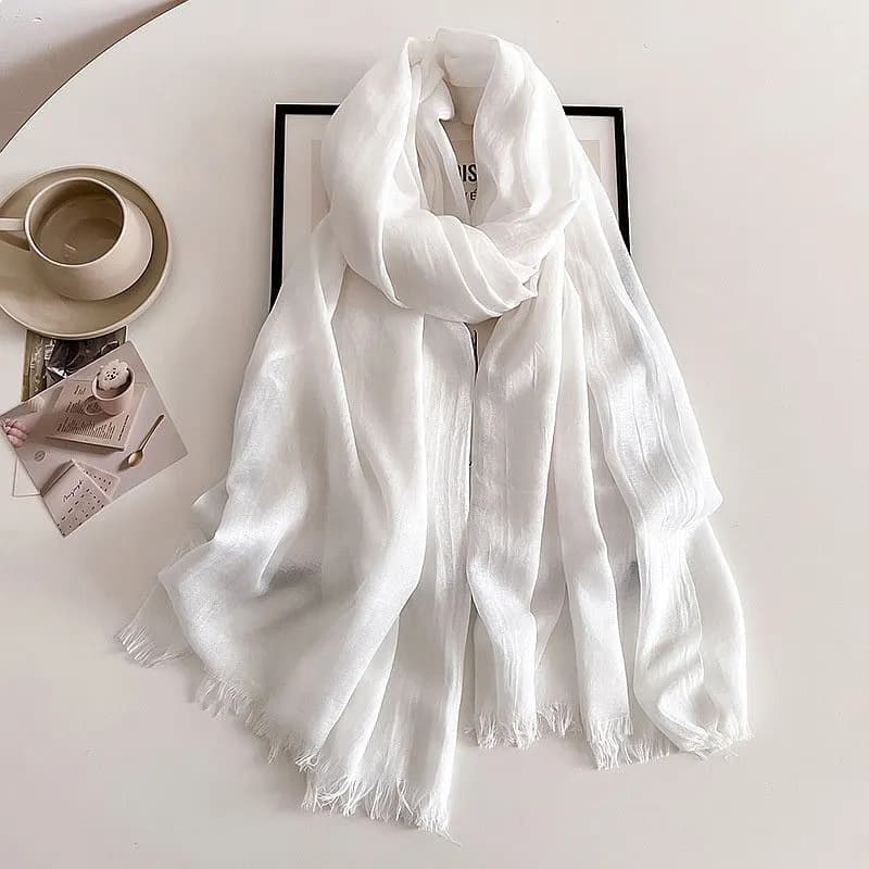 100*190cm Big Size Solid Color Women Scarf Cotton Linen Feeling Travel Sunscreen Shawl Tassel Neckerchief Muslim Hijab Wraps