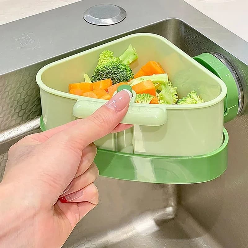 Cestello di scarico per lavello a ventosa per uso domestico Cestello per filtro per lavaggio frutta Cestello per lavello triangolare da cucina per rifiuti alimentari del ristorante