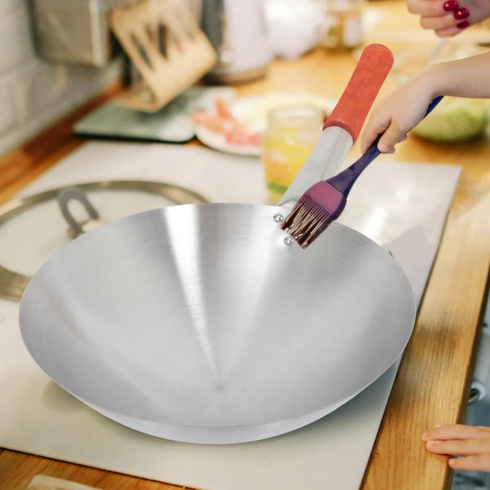 Anti-adhesive Stir-Fry pan, Stainless Steel Wok, Deep Grid, Chinese Cooking Pan