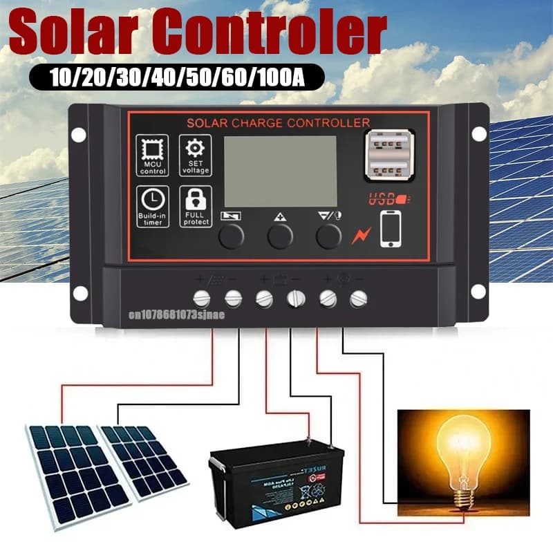 12V/24V10A-100A regolatore di carica solare Display LCD Dual MOS controllo PWM regolatore di carica solare pannello solare regolatore della batteria